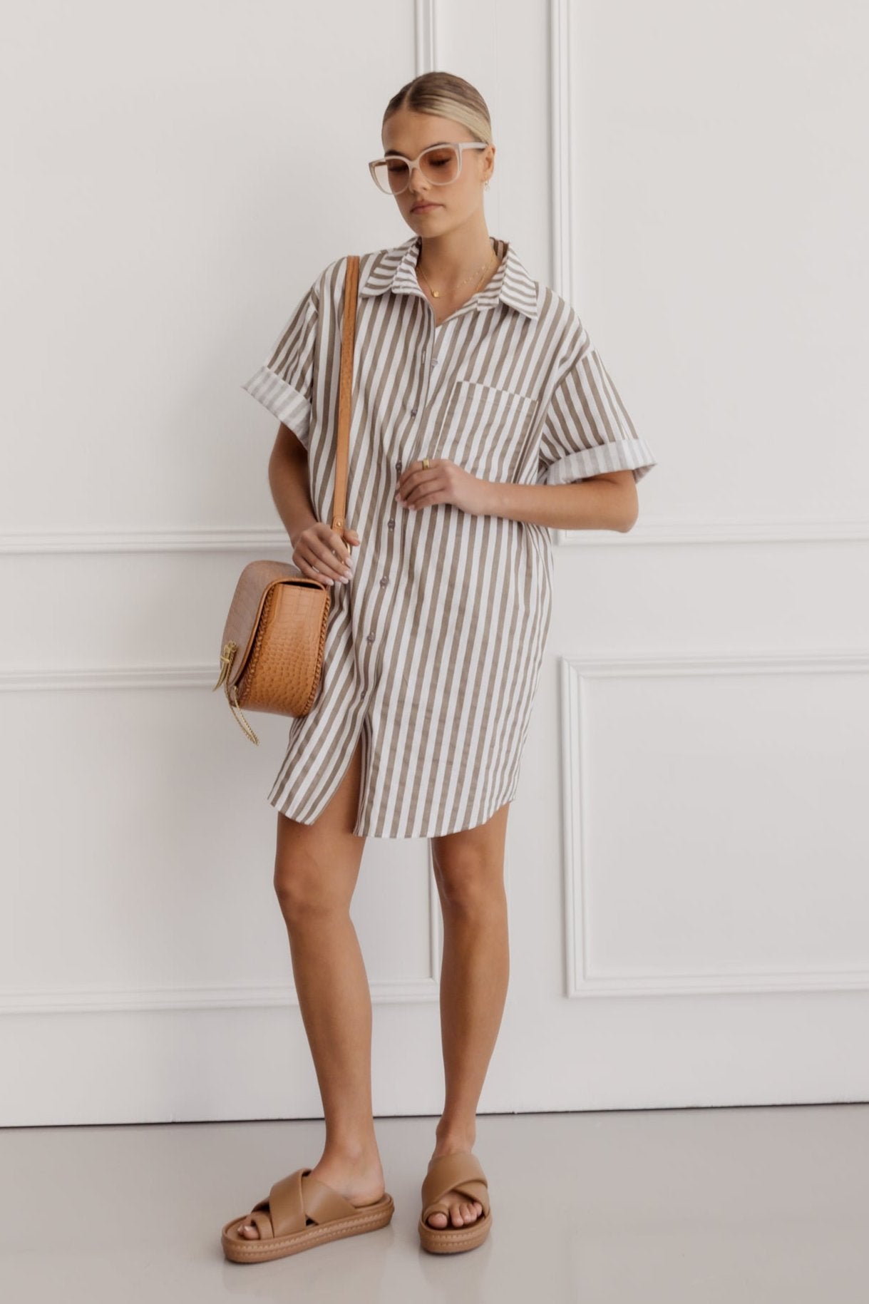 APEX Dress Taupe Stripe