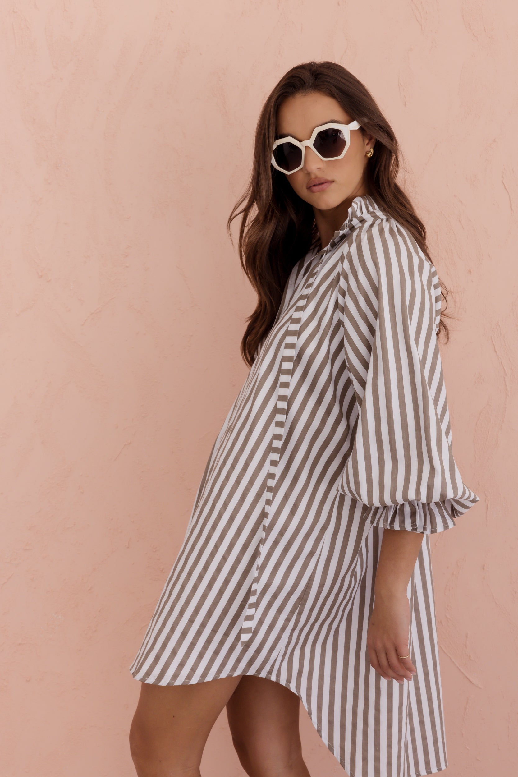 LYCIUM Dress Taupe Stripe