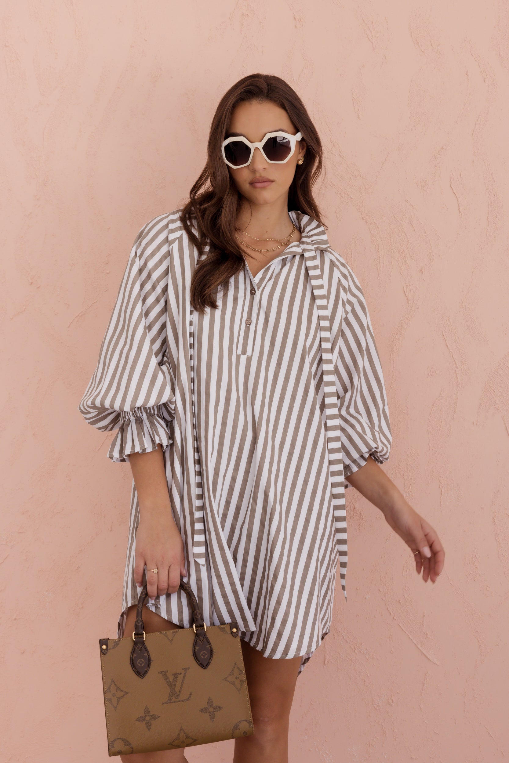 LYCIUM Dress Taupe Stripe