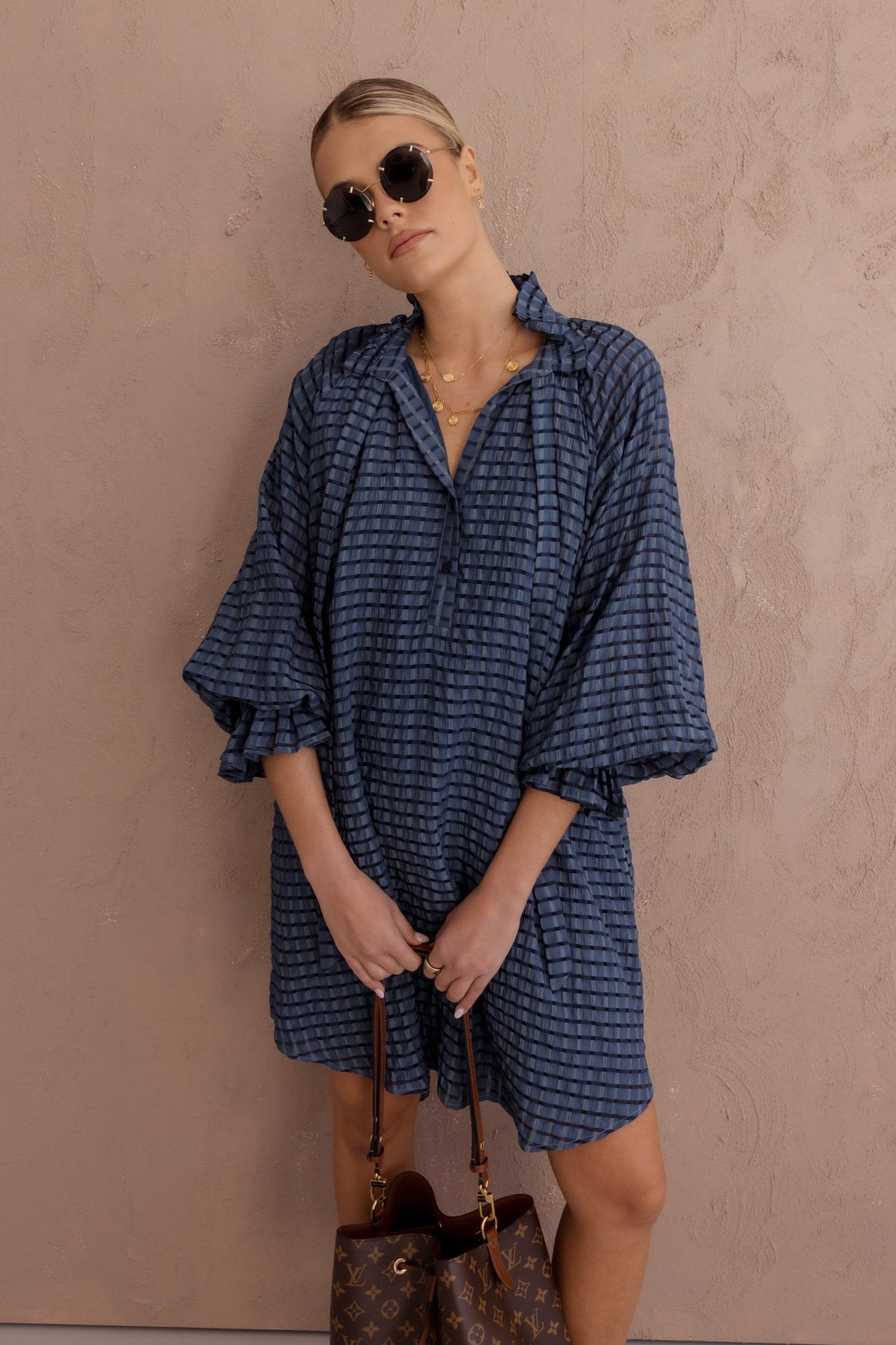 LYCIUM Dress Navy Chequer