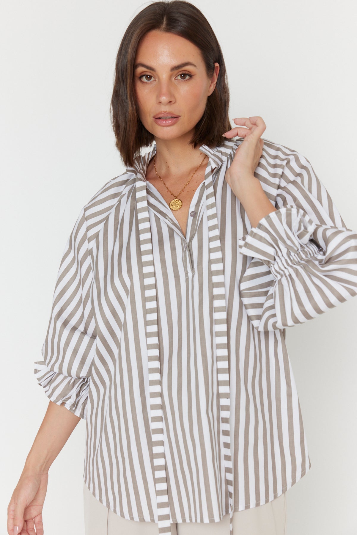 DANILL Blouse Taupe Stripe