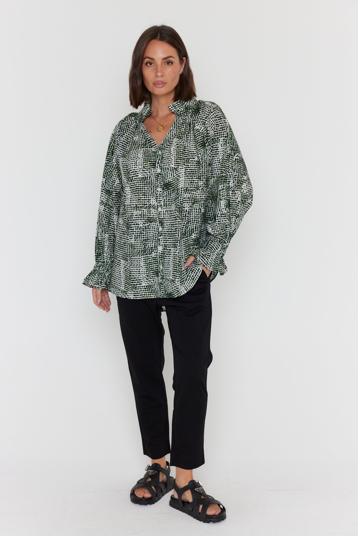 MEEKA Blouse Emerald Textured Print