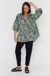 MEEKA Blouse Emerald Textured Print