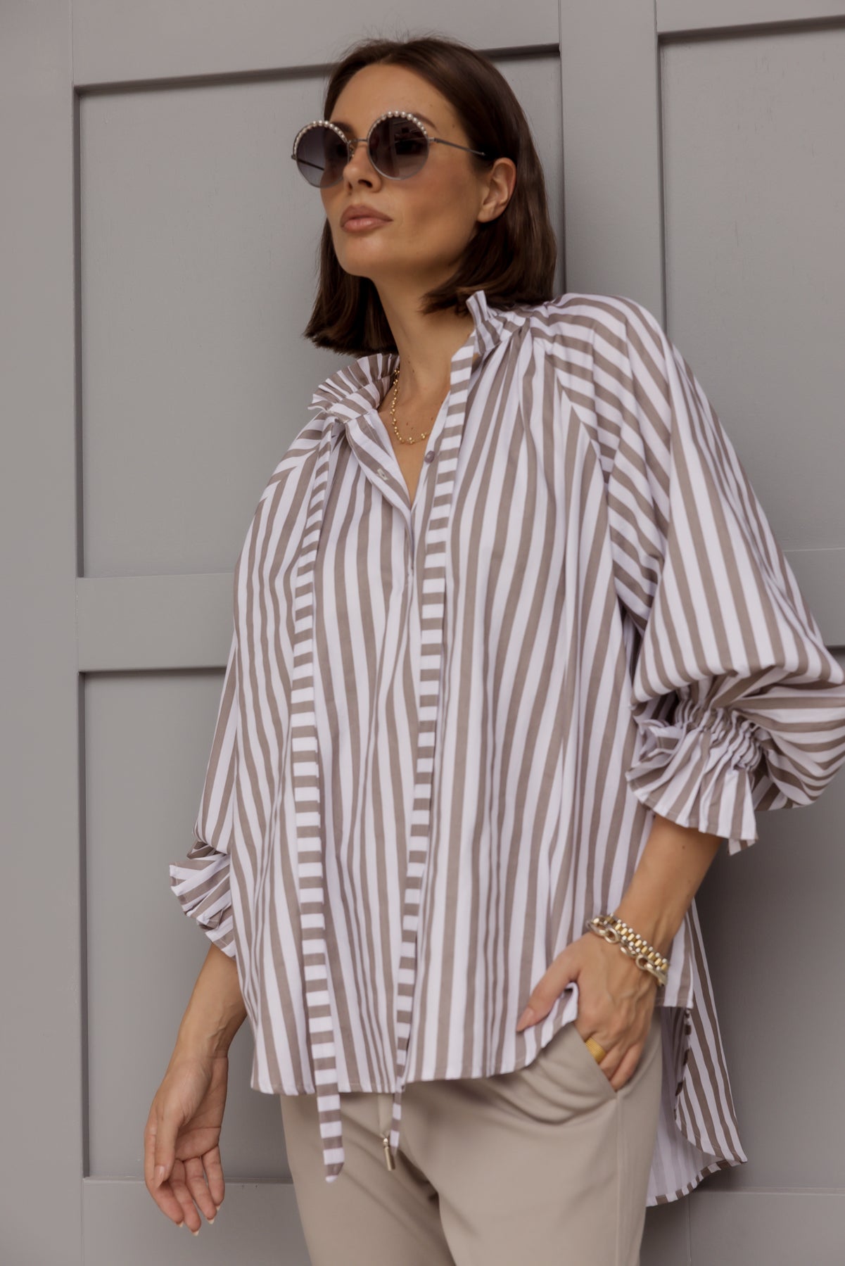 DANILL Blouse Taupe Stripe