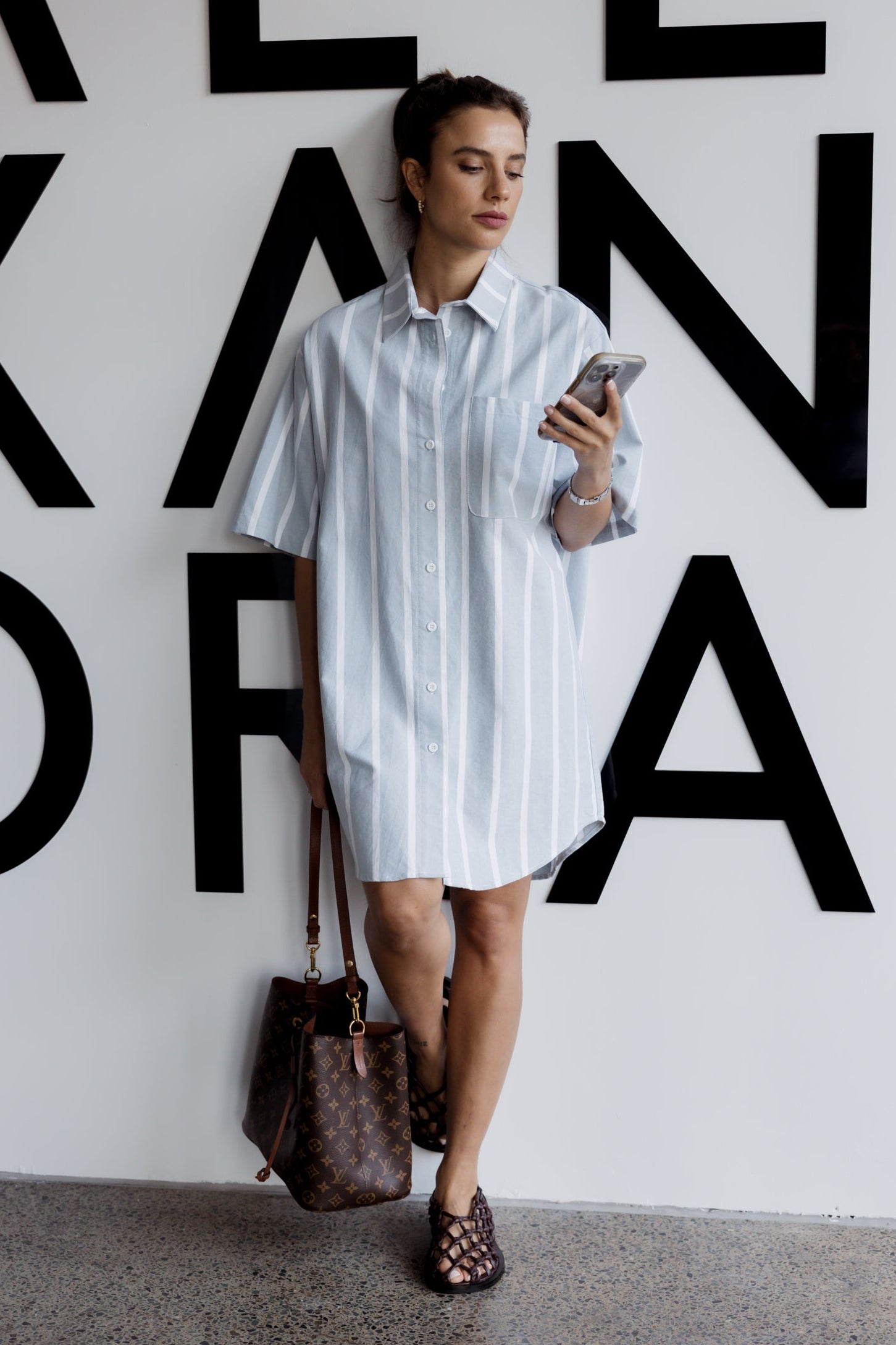 APEX Dress Chambray Sage Stripe