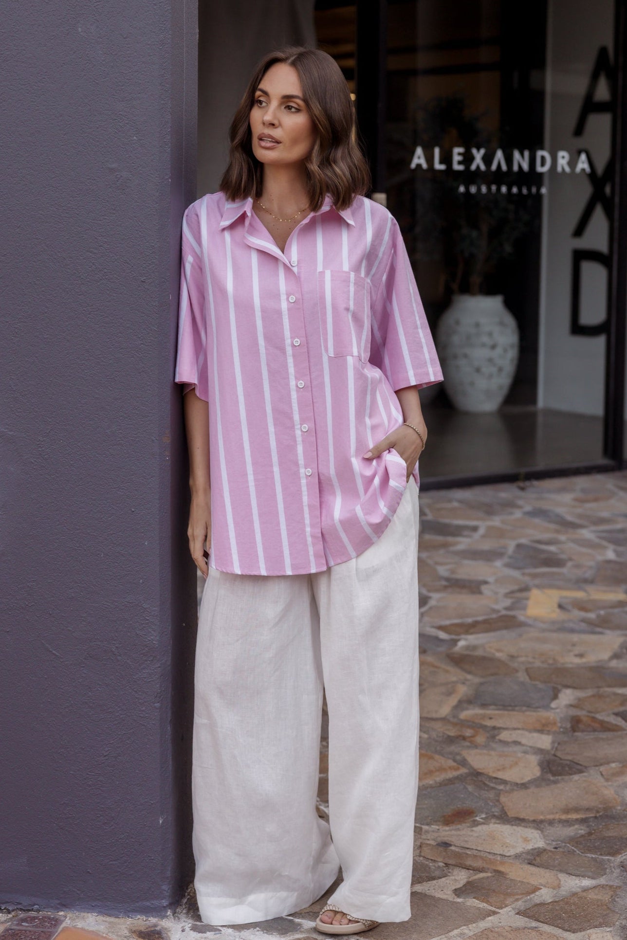 ROGUE Shirt Pink Chambray Stripe
