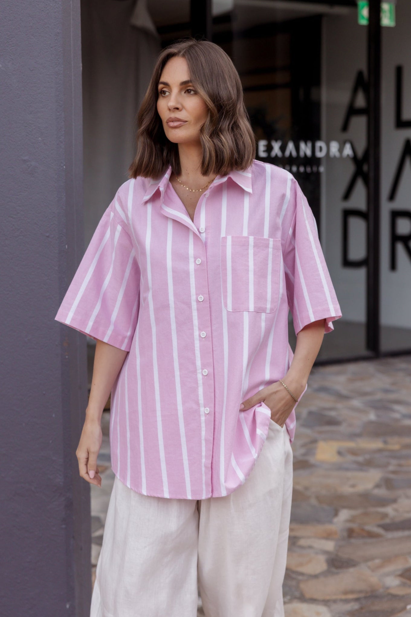 ROGUE Shirt Pink Chambray Stripe
