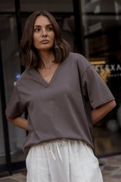 NIX V-Neck T-Shirt Taupe Brown