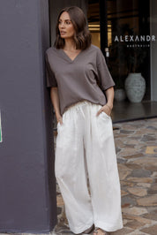 NIX V-Neck T-Shirt Taupe Brown