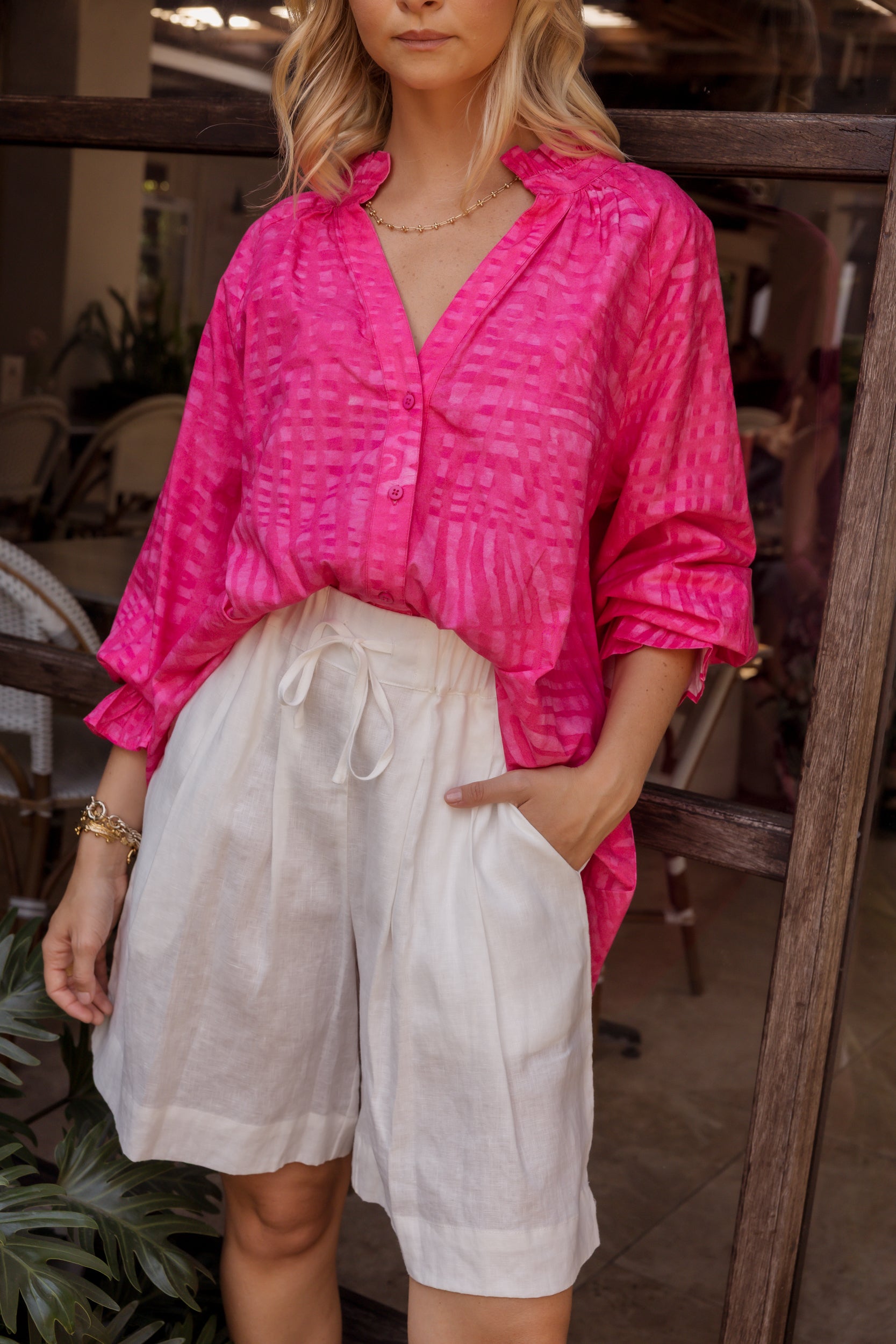 MEEKA Blouse Hot Pink Brush Stoke