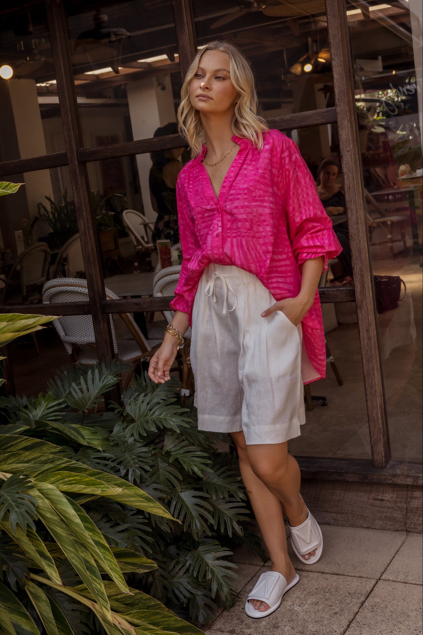 MEEKA Blouse Hot Pink Brush Stoke