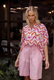 SULTAN Blouse Pink Orange Zig Zag