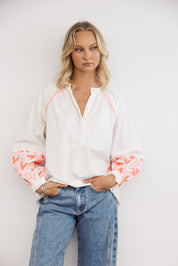 ZOEY Blouse White/Fluro Orange
