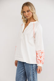 ZOEY Blouse White/Fluro Orange