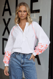 ZOEY Blouse White/Fluro Orange