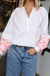 ZOEY Blouse White/Fluro Orange