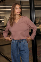 NIX V Long Sleeve Top Mahogany