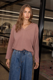 NIX V Long Sleeve Top Mahogany