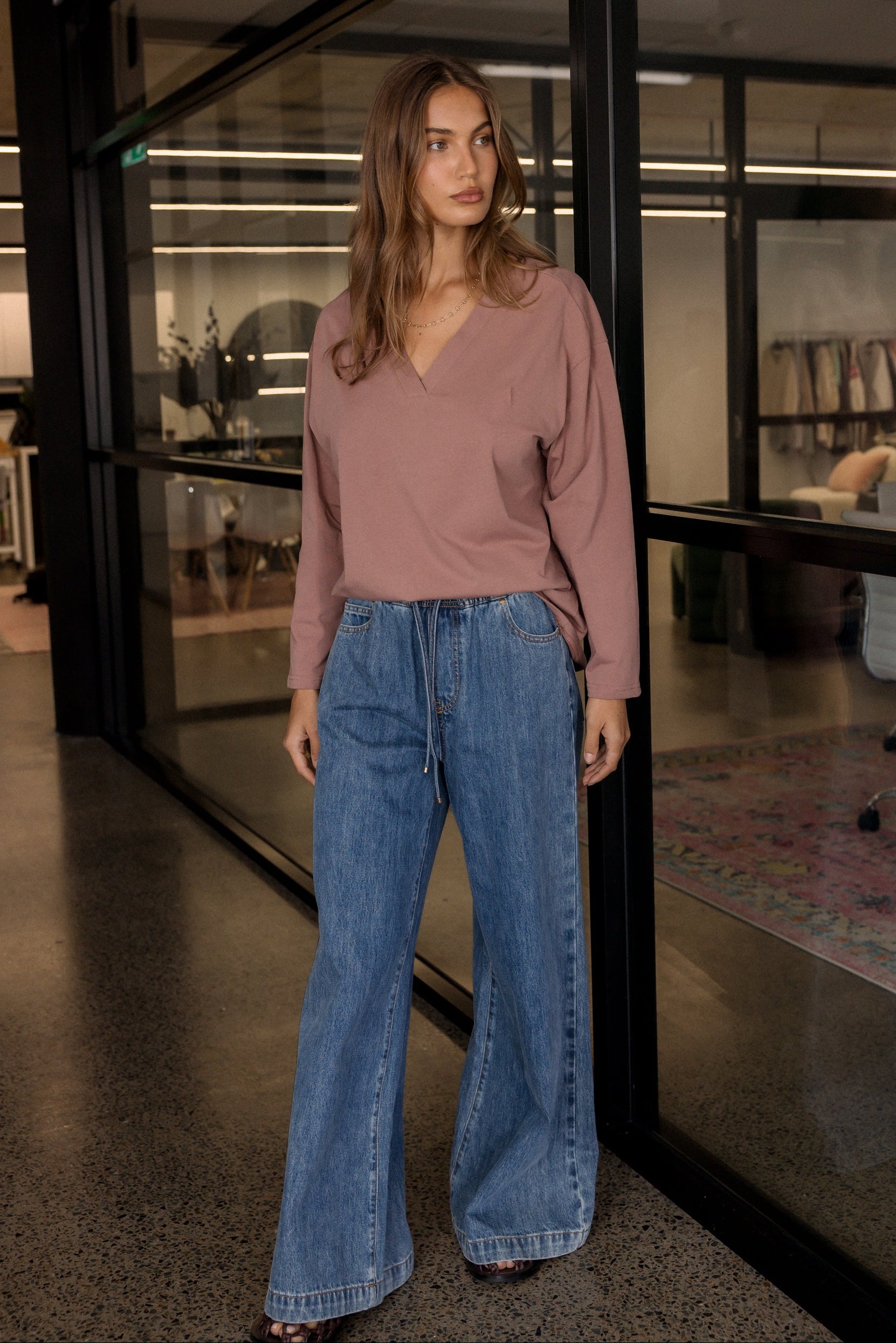 NIX V Long Sleeve Top Mahogany