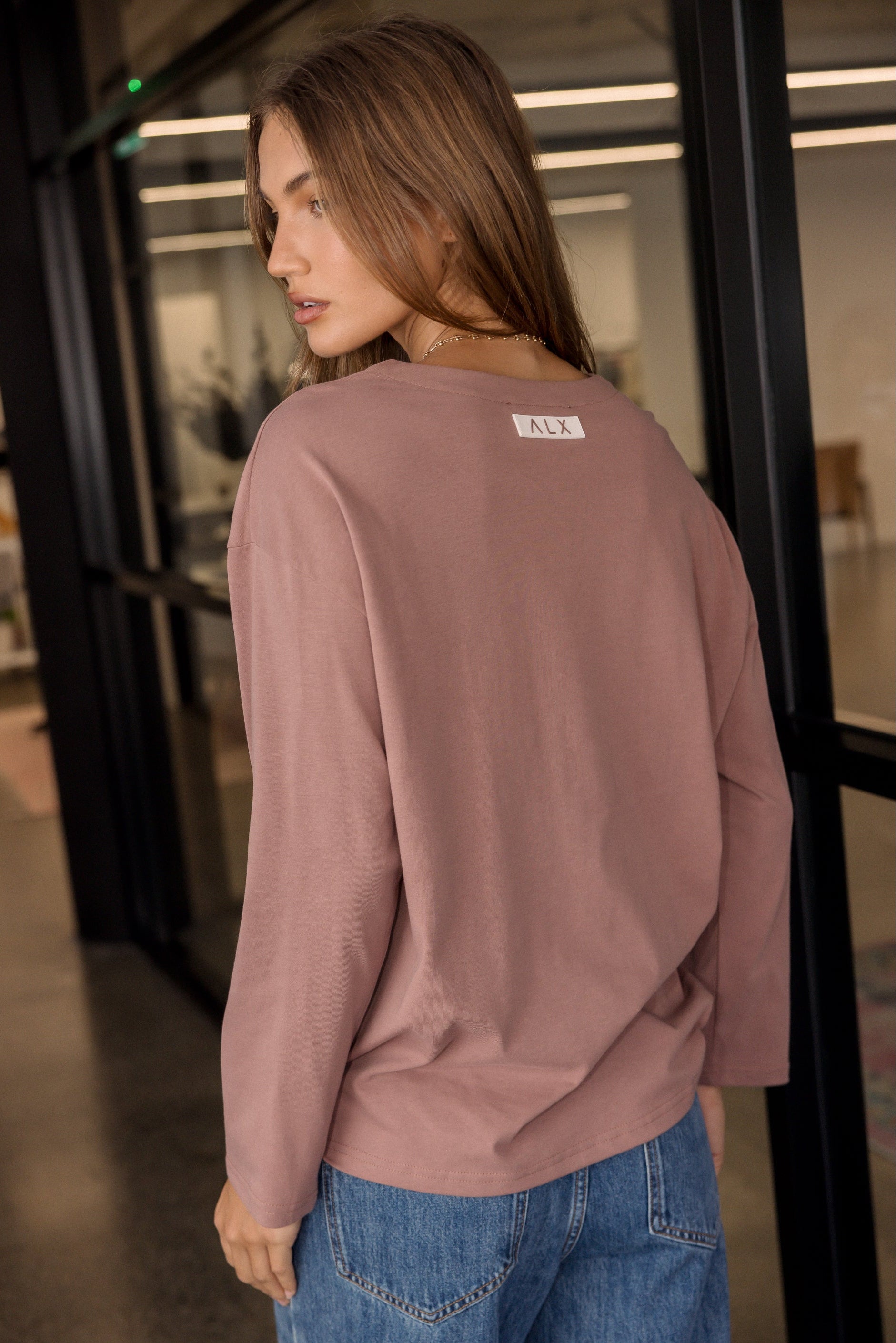 NIX V Long Sleeve Top Mahogany