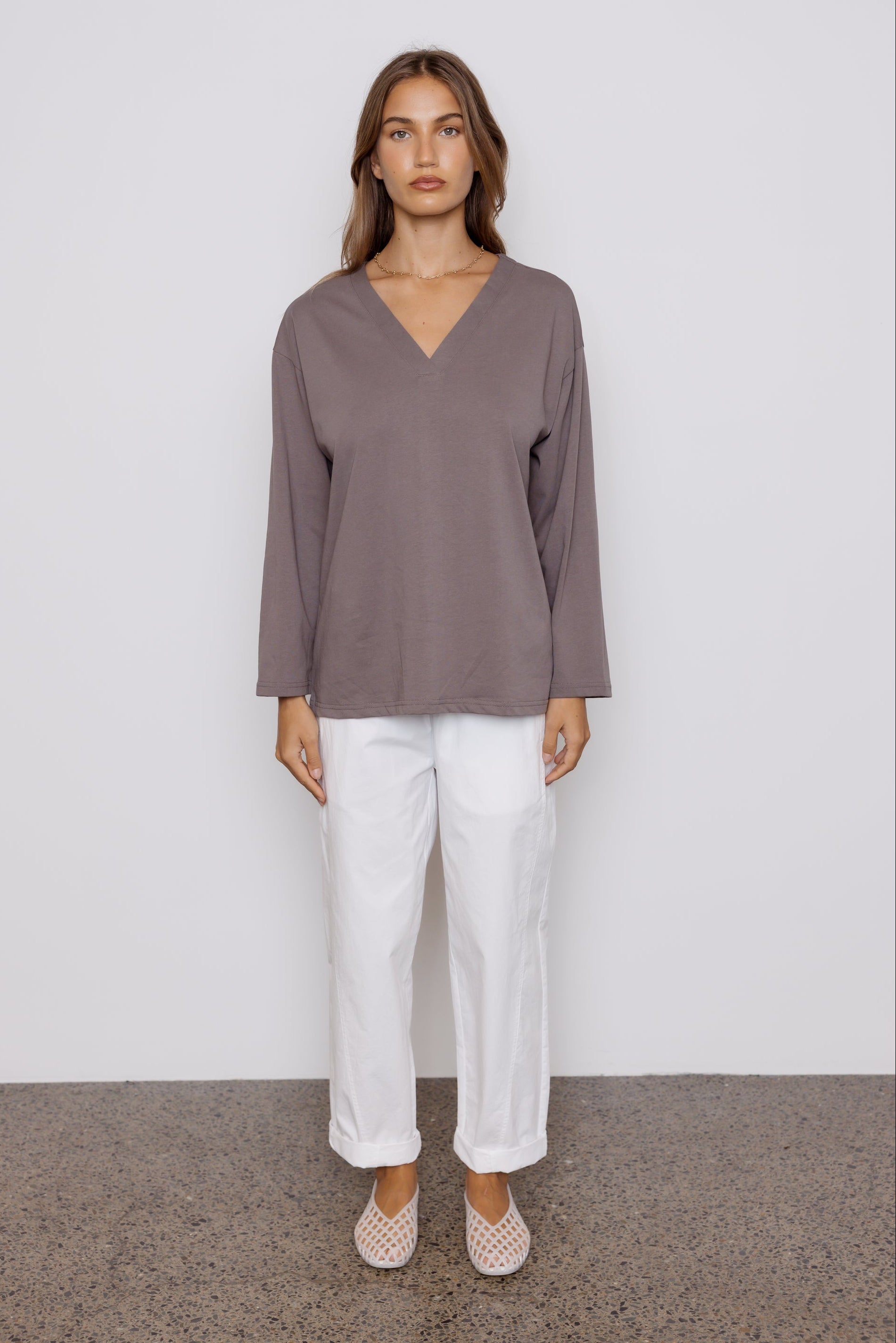 NIX V Long Sleeve Top Taupe Brown