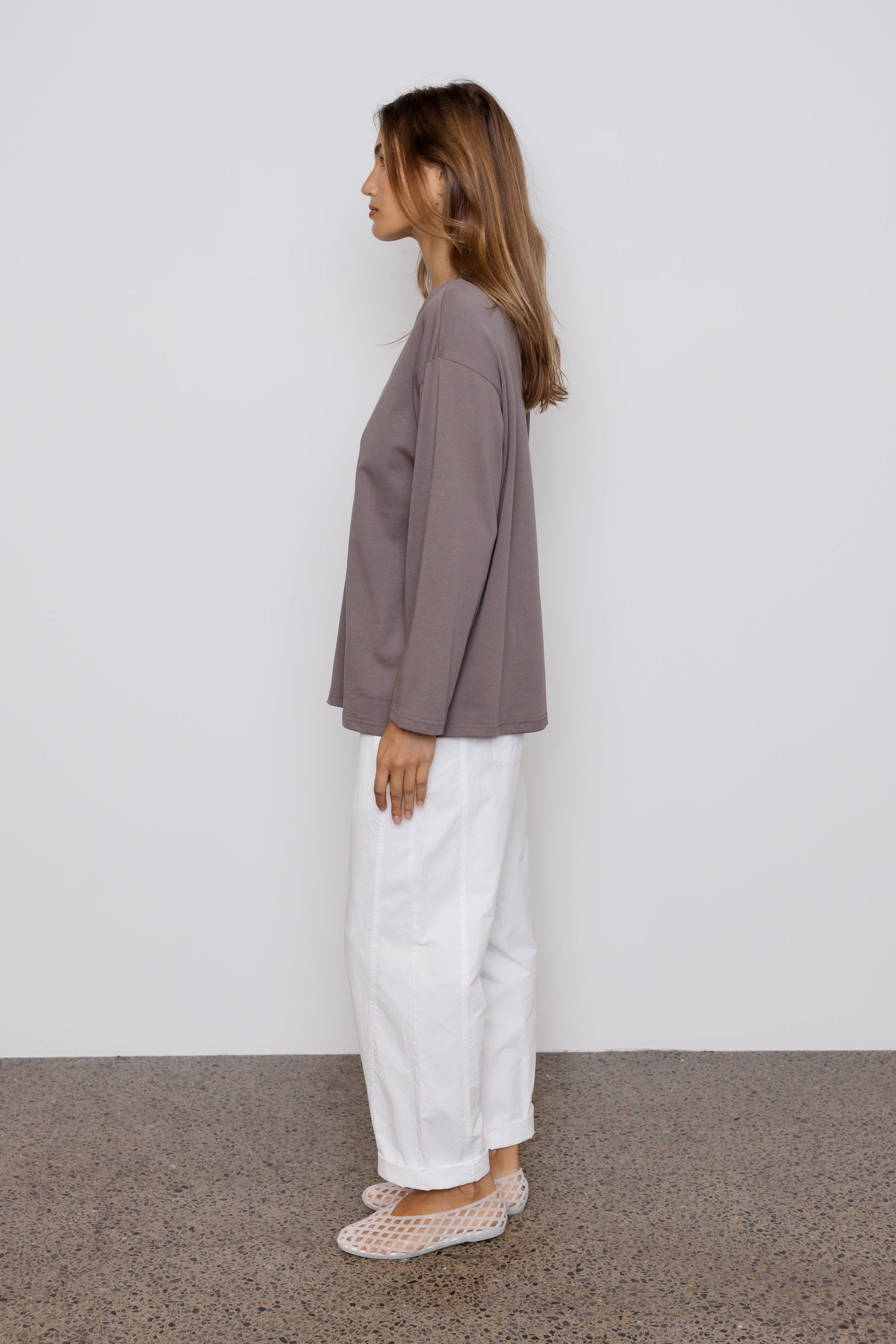 NIX V Long Sleeve Top Taupe Brown