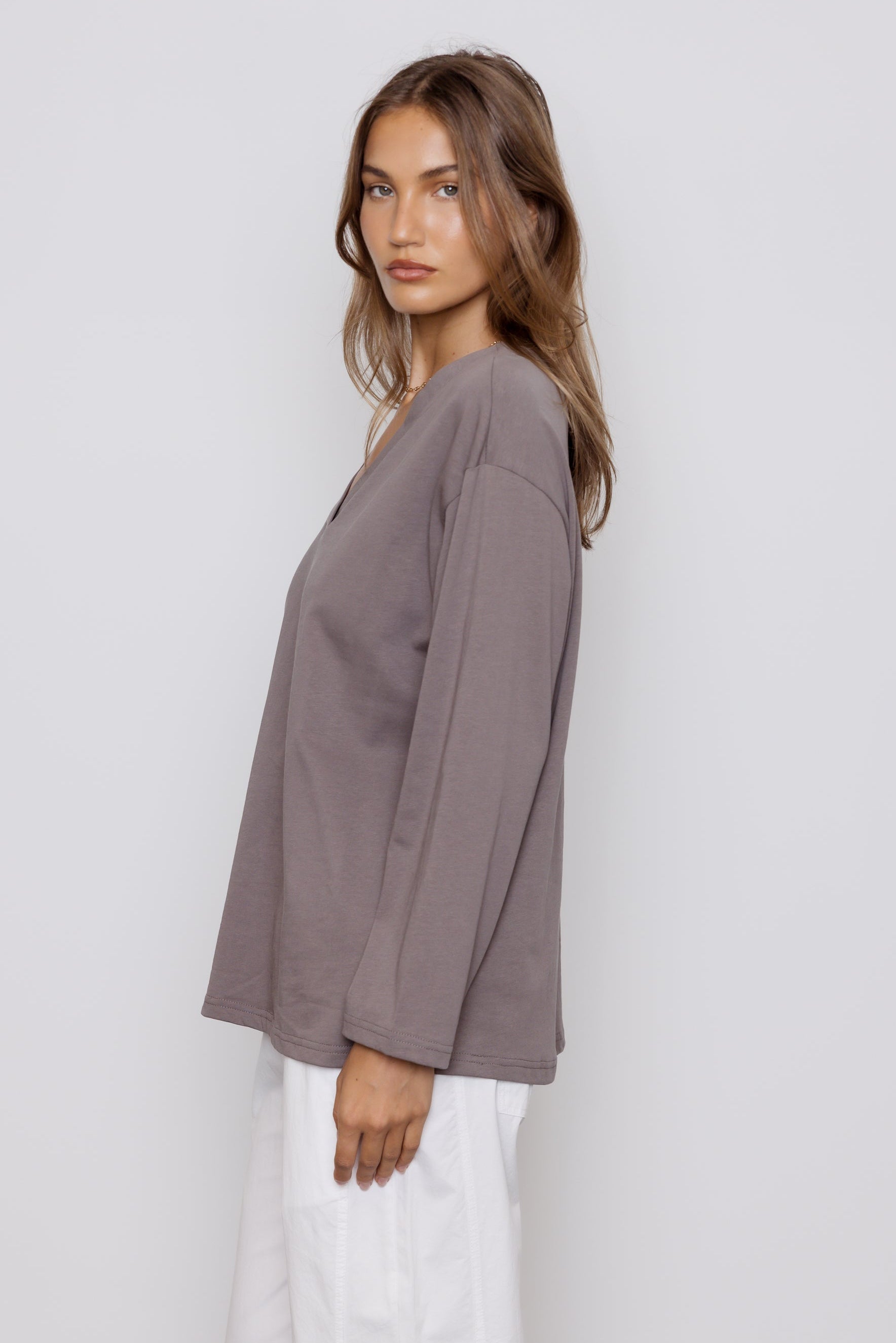 NIX V Long Sleeve Top Taupe Brown