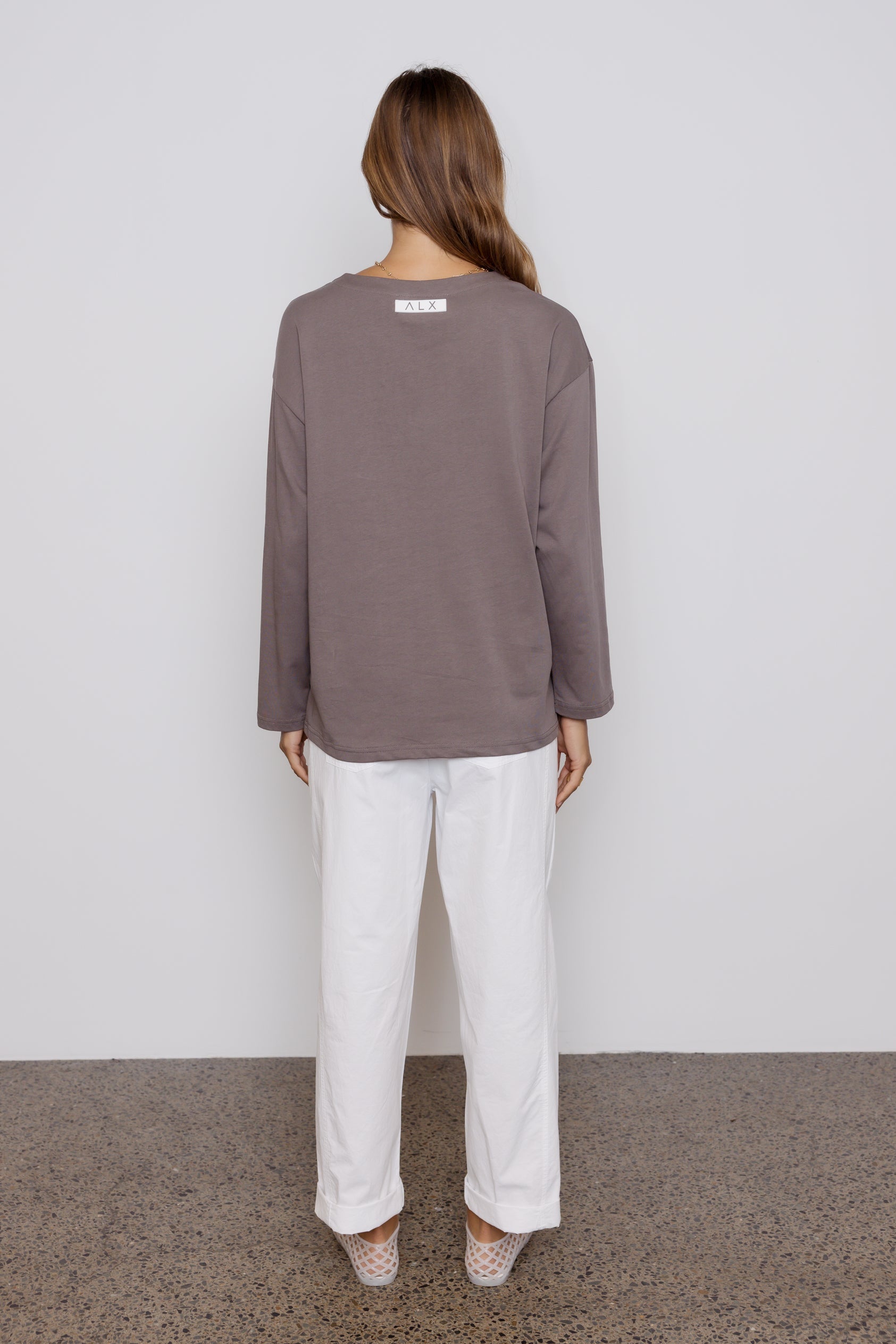 NIX V Long Sleeve Top Taupe Brown