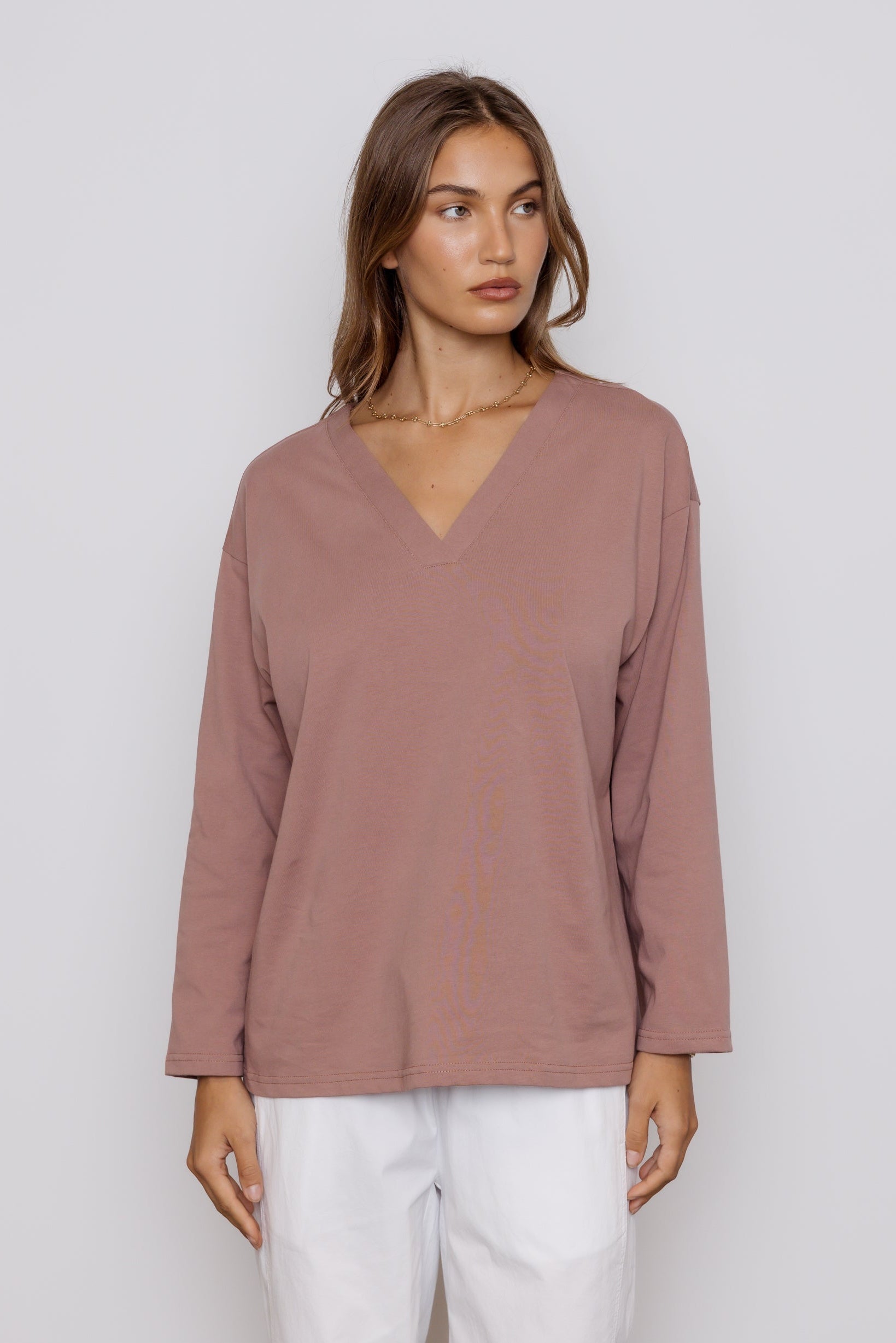 NIX V Long Sleeve Top Mahogany