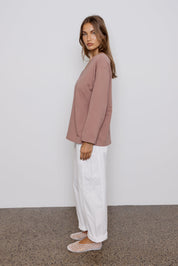 NIX V Long Sleeve Top Mahogany