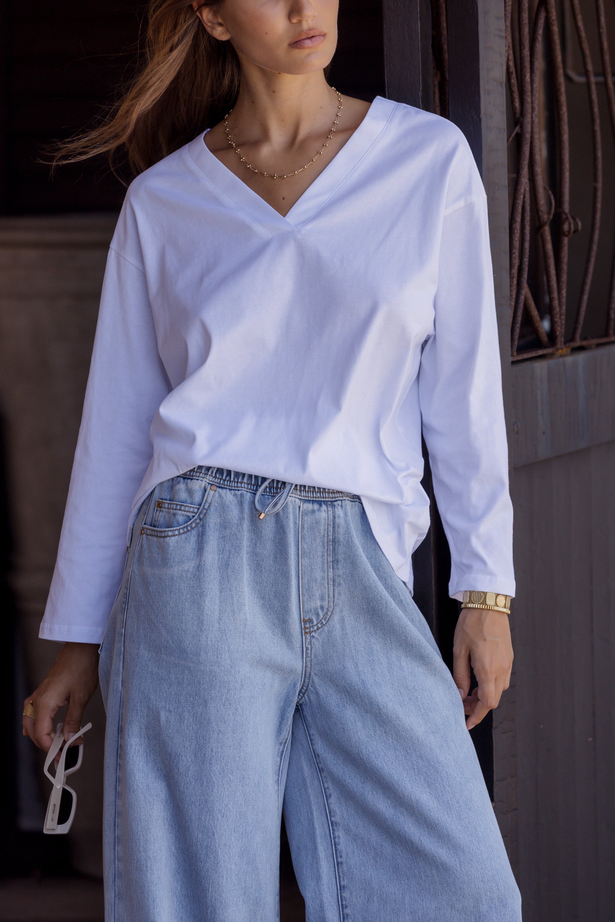 NIX V Long Sleeve Top White