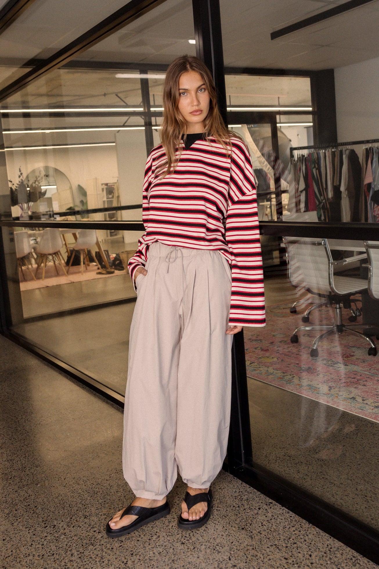 SABLE Long Sleeve Top Red Stripe