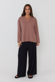 NIX V Long Sleeve Top Mahogany