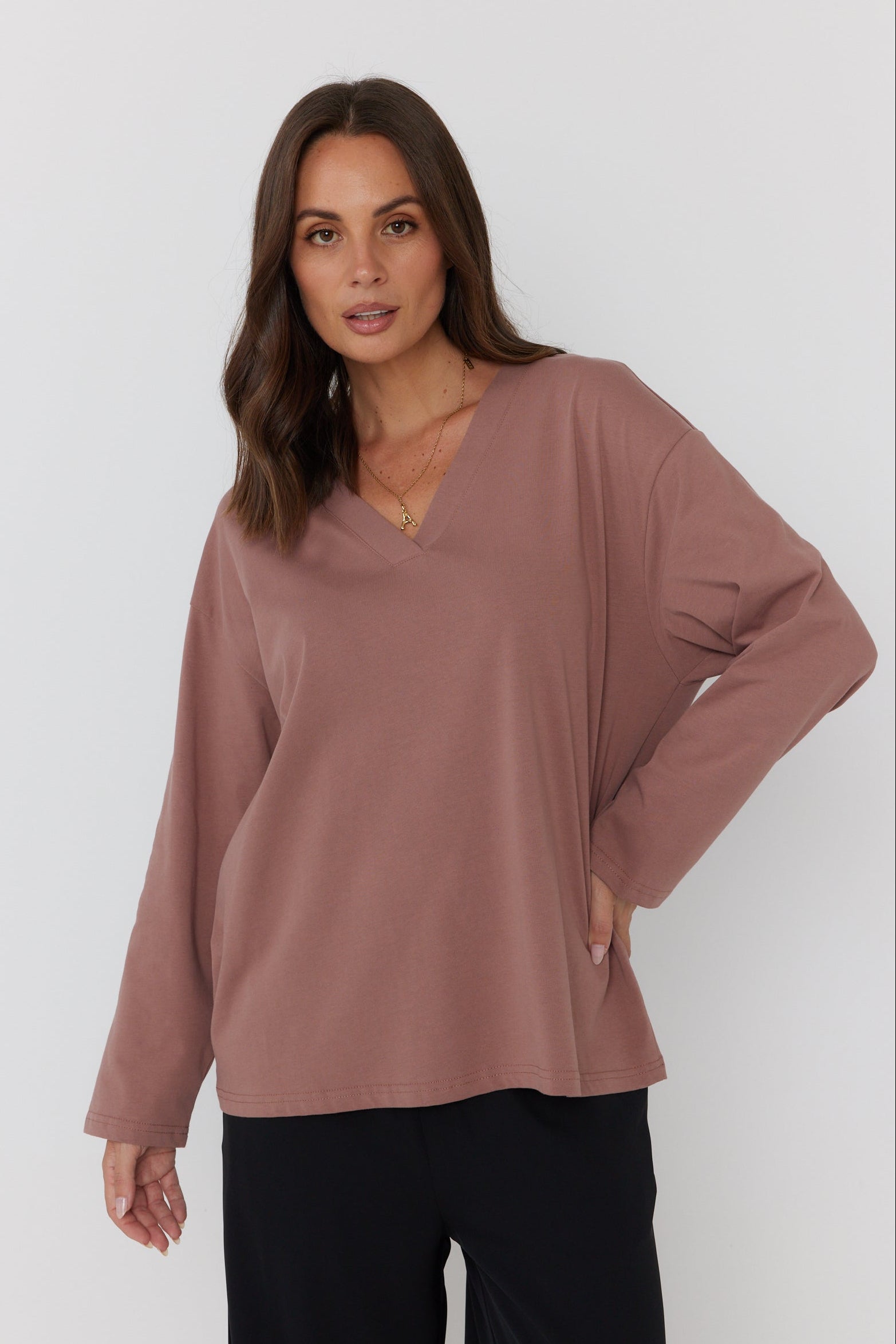 NIX V Long Sleeve Top Mahogany