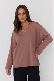 NIX V Long Sleeve Top Mahogany