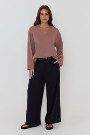 NIX V Long Sleeve Top Mahogany