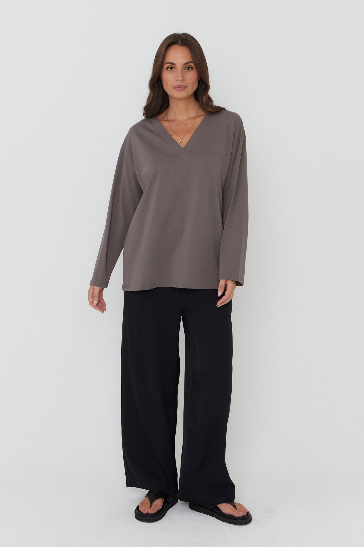 NIX V Long Sleeve Top Taupe Brown