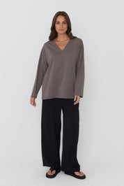 NIX V Long Sleeve Top Taupe Brown