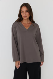 NIX V Long Sleeve Top Taupe Brown