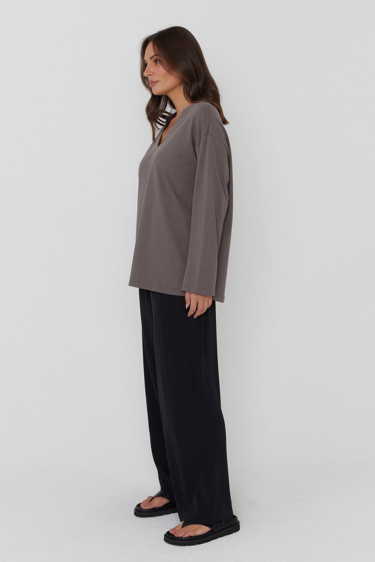 NIX V Long Sleeve Top Taupe Brown