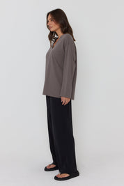 NIX V Long Sleeve Top Taupe Brown