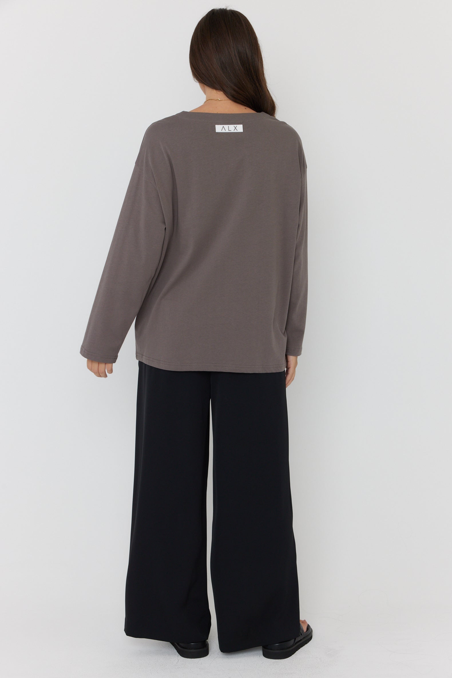 NIX V Long Sleeve Top Taupe Brown
