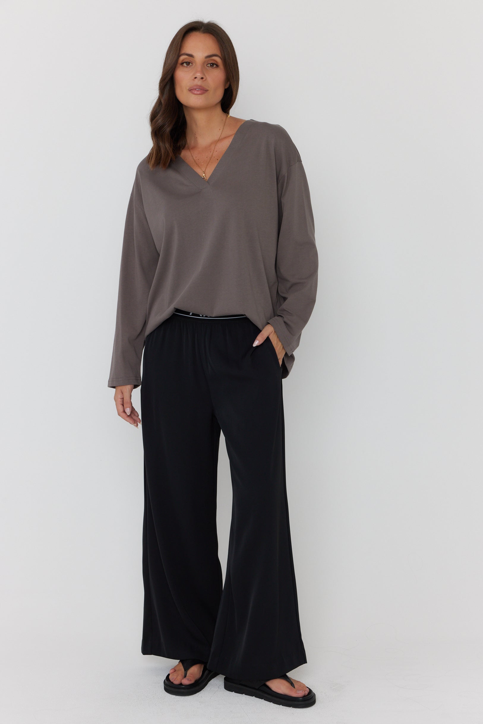 NIX V Long Sleeve Top Taupe Brown