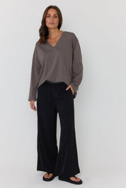 NIX V Long Sleeve Top Taupe Brown