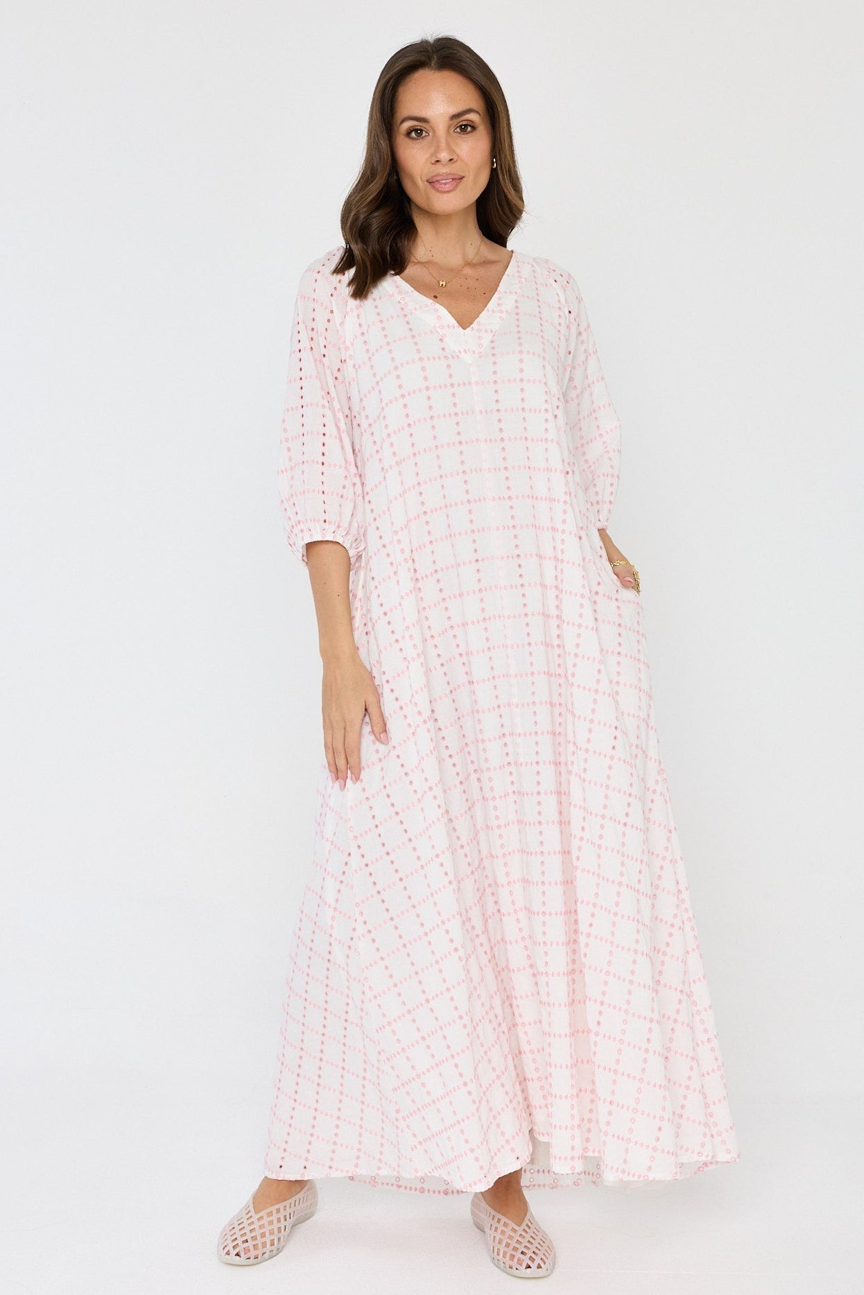 ROMI Maxi Dress White/Pink