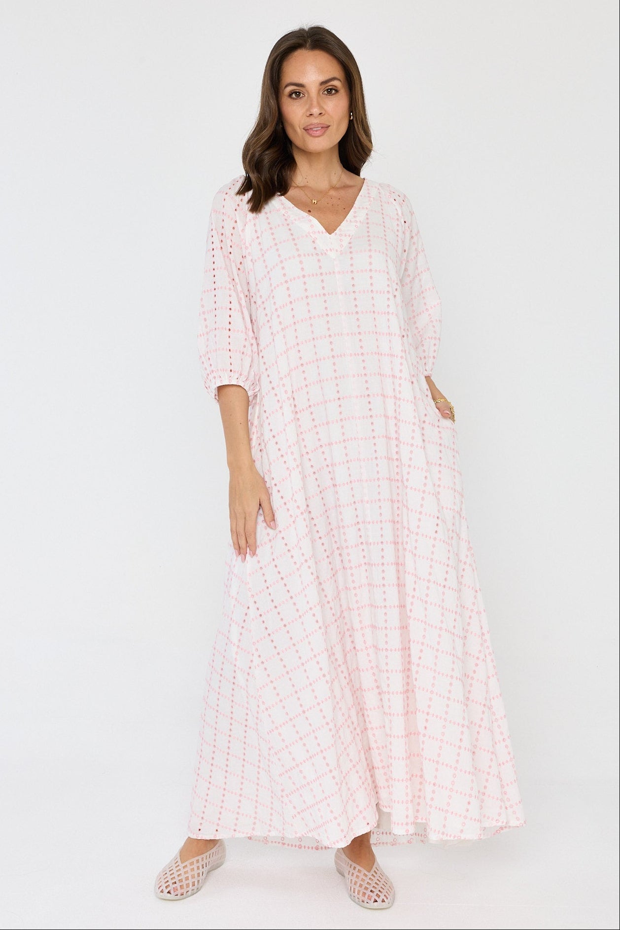 ROMI Maxi Dress White/Pink