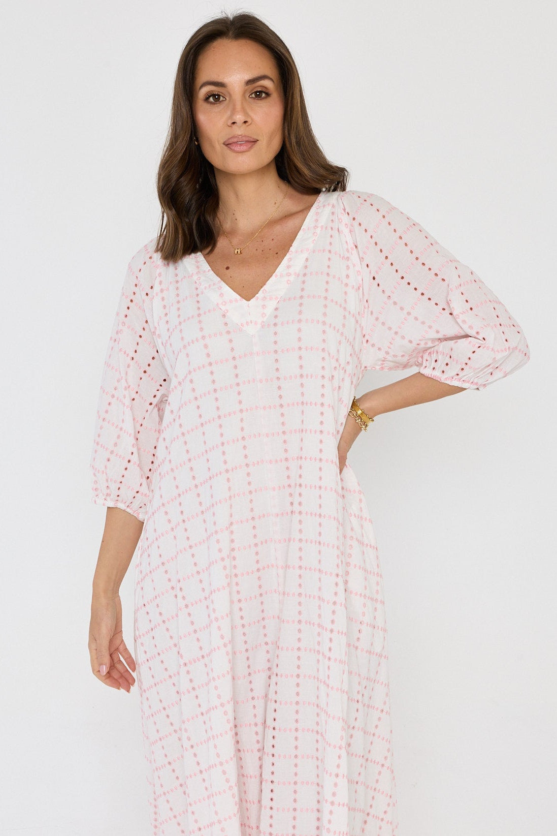 ROMI Maxi Dress White/Pink
