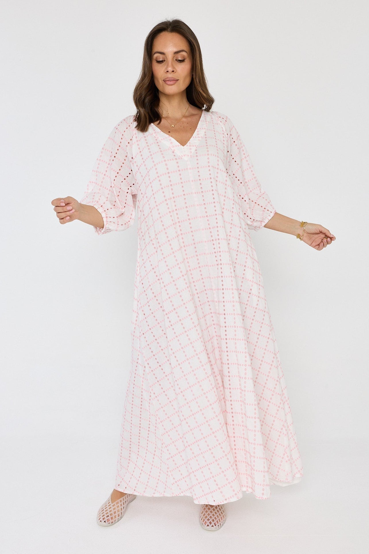 ROMI Maxi Dress White/Pink