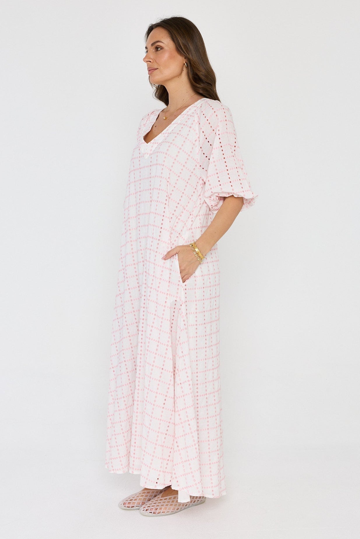 ROMI Maxi Dress White/Pink