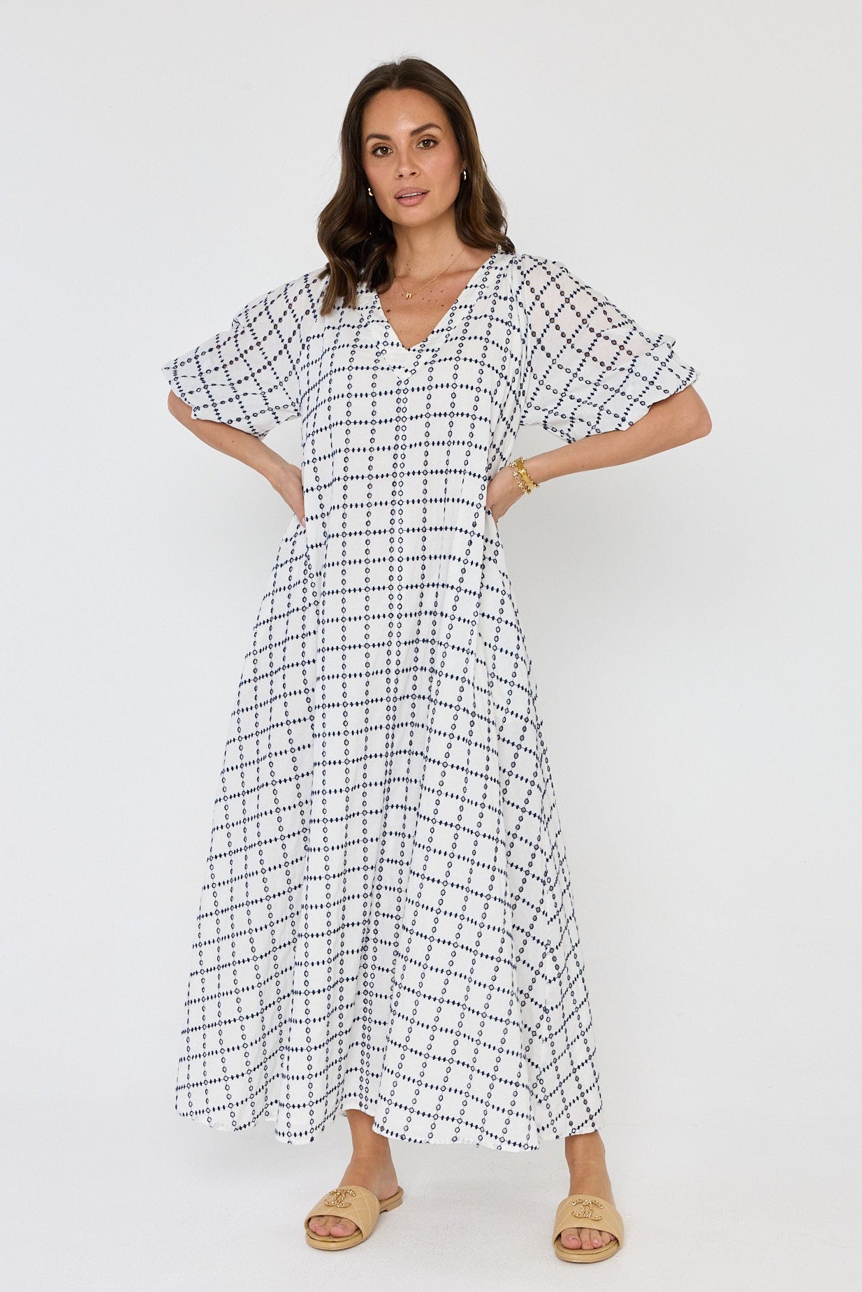 ROMI Maxi Dress White/Navy